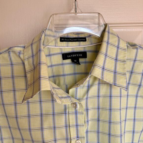 Lands' End Plaid No Iron Pinpoint Oxford Longsleeve Button Down Shirt Size 14 - Picture 2 of 12